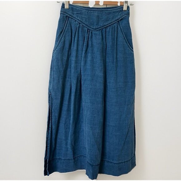 Wilfred Gabrielle Skirt Womens Linen Chambray Midi Western High Slit Denim - Picture 2 of 10